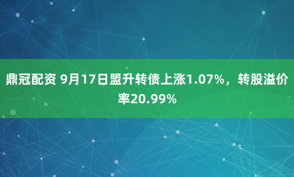 鼎冠配资 9月17日盟升转债上涨1.07%,转股溢价率20.99%