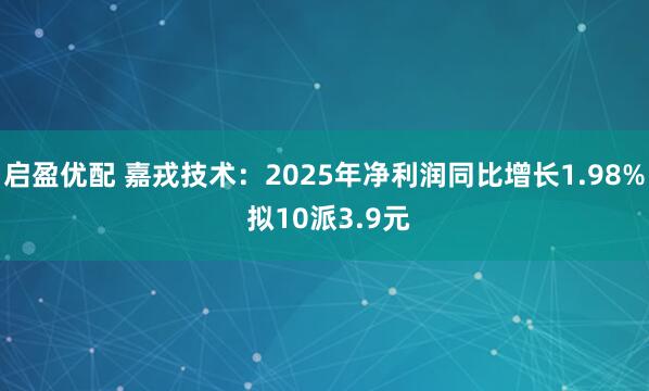 启盈优配 嘉戎技术：2025年净利润同比增长1.98% 拟10派3.9元